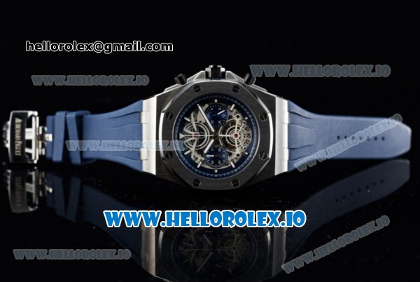 Audemars Piguet Royal Oak Offshore Tourbillon Chronograph Miyota Quartz Movement Steel Case Blue Dial With Stick Markers Blue Rubber Strap - Click Image to Close